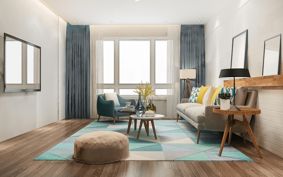 Modern living room with leather sofa