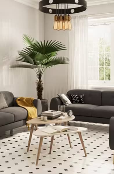 Modern living room with leather sofa