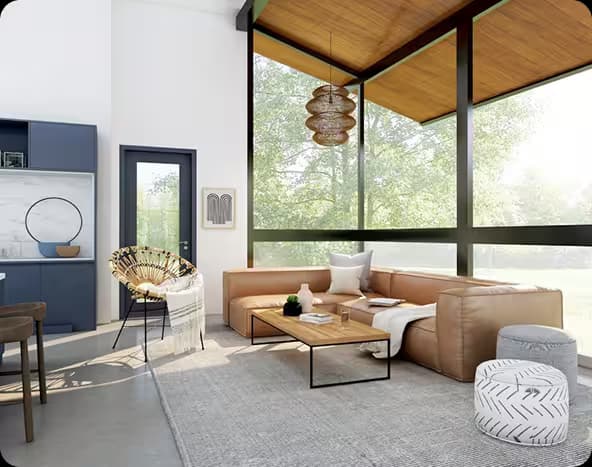 Modern living room with leather sofa